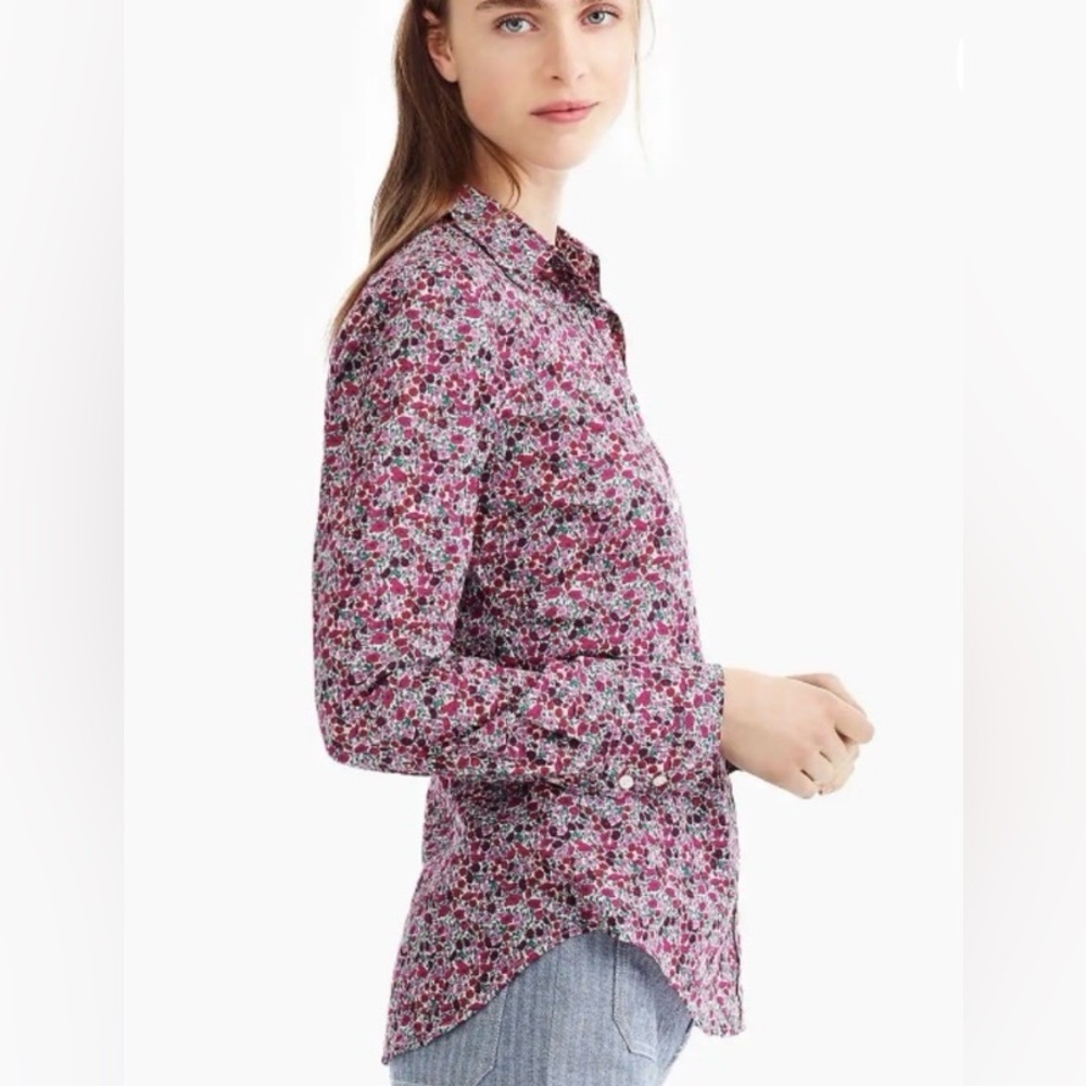 Liberty of London J Crew Slim Perfect Shirt Floral Sz 2 Pink Preppy
